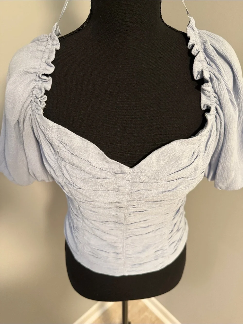 ASTR Light Lavender Ruched Puff-Sleeve Halter Top